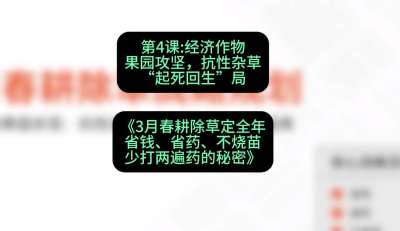 第4节：经济作物果园攻坚，抗性杂草&ldquo;起死回生&rdquo;局，课程：《3月春耕除草定全年：省钱、省药、不烧苗、少打两遍药的秘密》